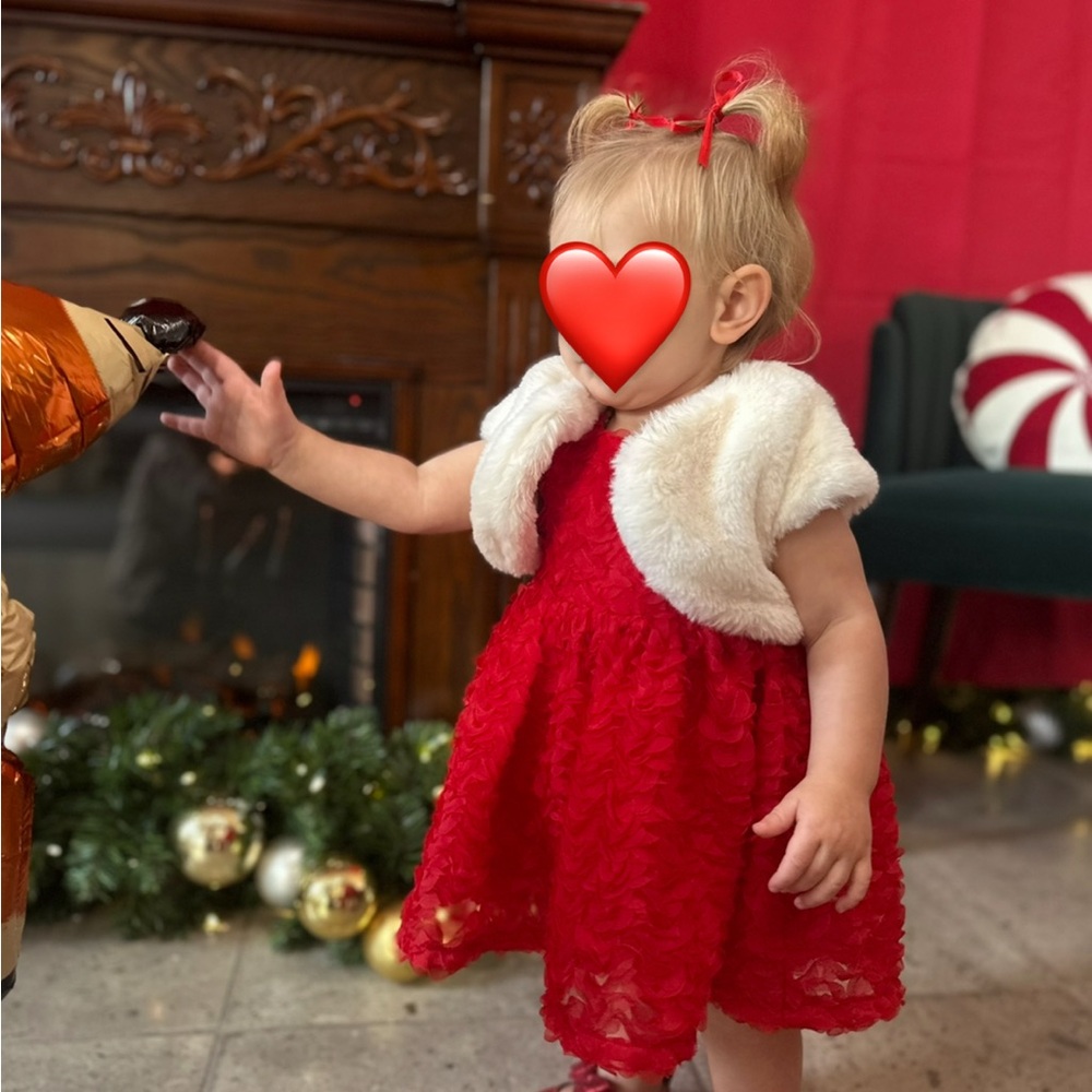 Cat & Jack Red Christmas Dress W/ White Faux Fur vest